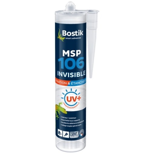 Mastic colle MS polymère MSP 106 UV+ invisible 290ml - Bostik