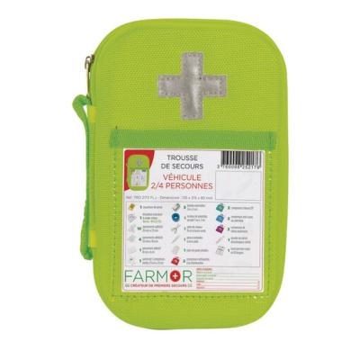 Trousse de secours spécial "Véhicule Voiture" 2/4 pers (Jaune fluo réfléchissante) - Farmor