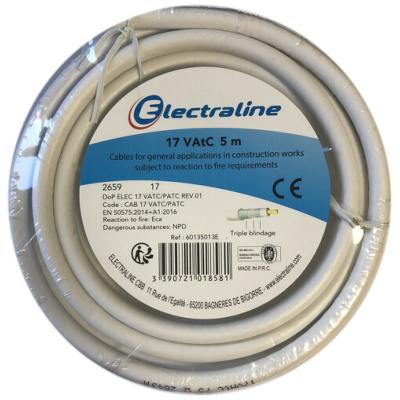 Bobine cble TV/Sat COAX 17 VATCA Blanc (5m) - Electraline