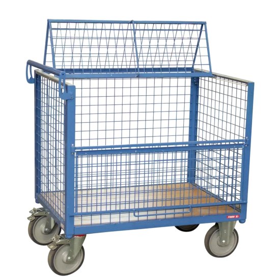 Chariot conteneur habillage grillage 1200x800mm 500kg avec toit - FIMM