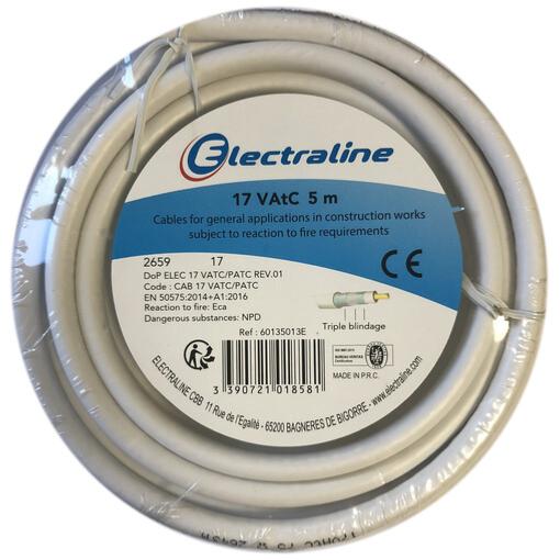 Bobine câble TV/Sat COAX 17 VATCA Blanc (5m) - Electraline