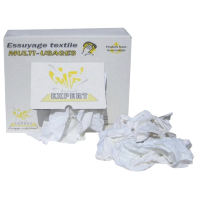 Lot chiffon d'essuyage coton recyclé blanc mi-fin à épais (10kg) - Global Hygiène