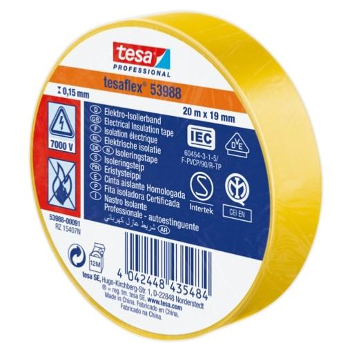 Ruban d'isolation électrique 53988 20m x 19mm Jaune - Tesa