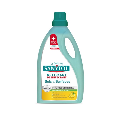 Désinfectant nettoyant antibactériens Sols & Surfaces 99,9% Citron (5L) - Sanytol