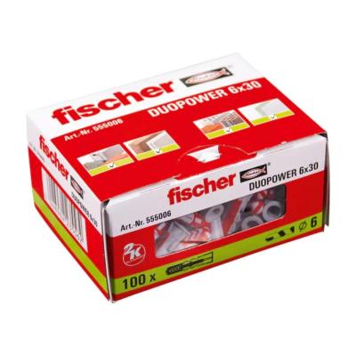 Cheville bi-matière DuoPower 6x30 pour tous les matériaux (Boîte de 100) - Fischer