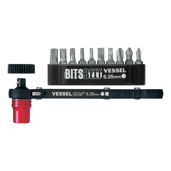 MINI CLIQUET PLAT TD-73MC + JEU DE 10 EMBOUTS (PHILIPS/FENTE/HEXAGONAL) - Vessel