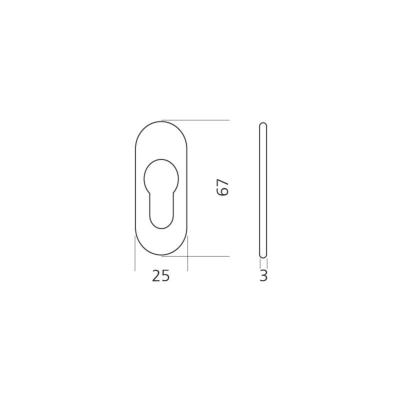 Rosace autocollante pour entrée cylindre porte ovale alu adhésive 67x25mm - Argenta