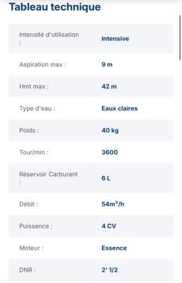 MOTOPOMPE POUR INCENDIE THERMIQUE 900L/MIN